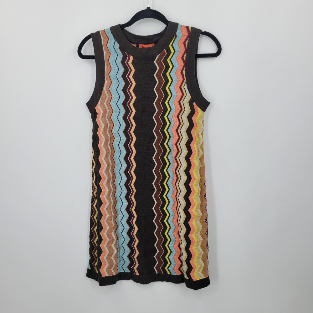 Missoni Mod Retro 60s Multicolor Chevron Knit Shift Dress Sz M Boho Chic